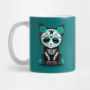 Cute Teal Blue Day of the Dead Kitten Cat Mug